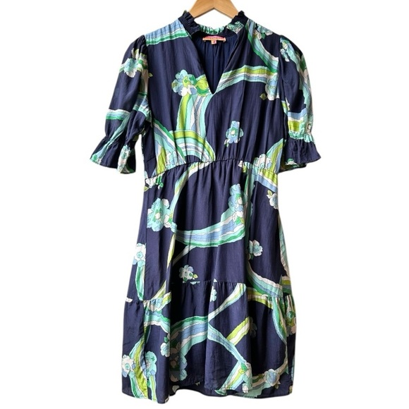 VILAGALLO 30145 NAVY BRISVANE PRINT VESTIDO CHERRYL DRESS Sz 8 - Picture 2 of 15